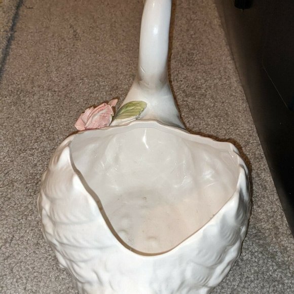Capodimonte Rose Swan Centerpiece Planter Figure